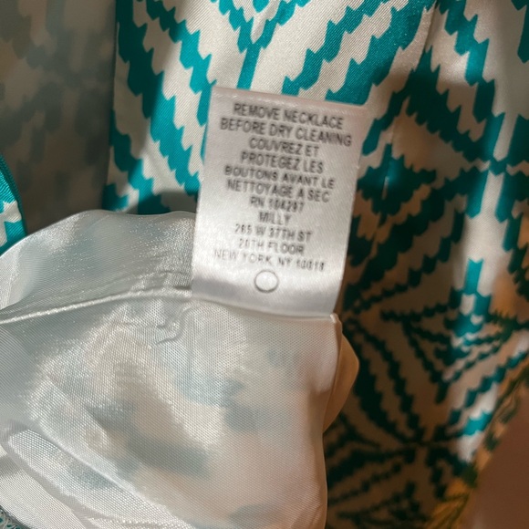 Milly Of New York Silk Dress Backless Chain Halter Sz 10 In Aqua Teal White - Picture 11 of 12